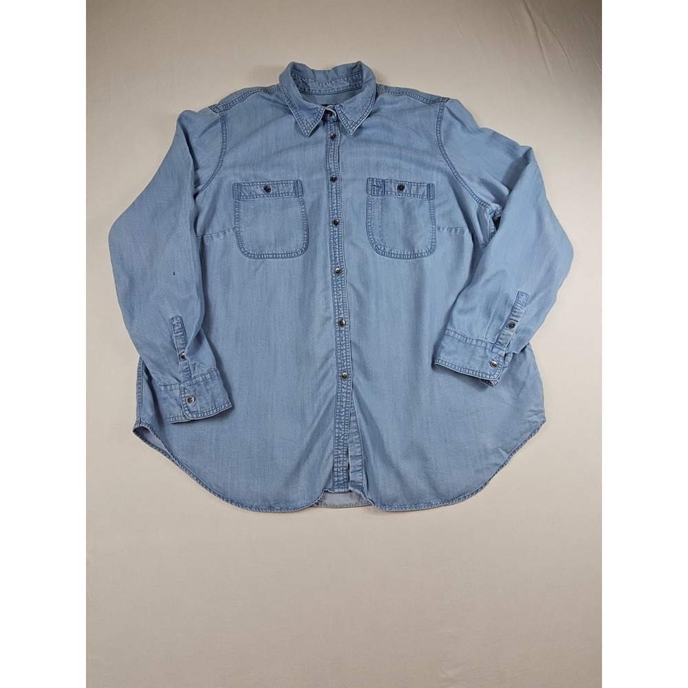 CHAPS Women's Pluss Size 1X Chambray Blue Shirt Button Up Long Sleeve 100% Lyoce - Picture 2 of 16